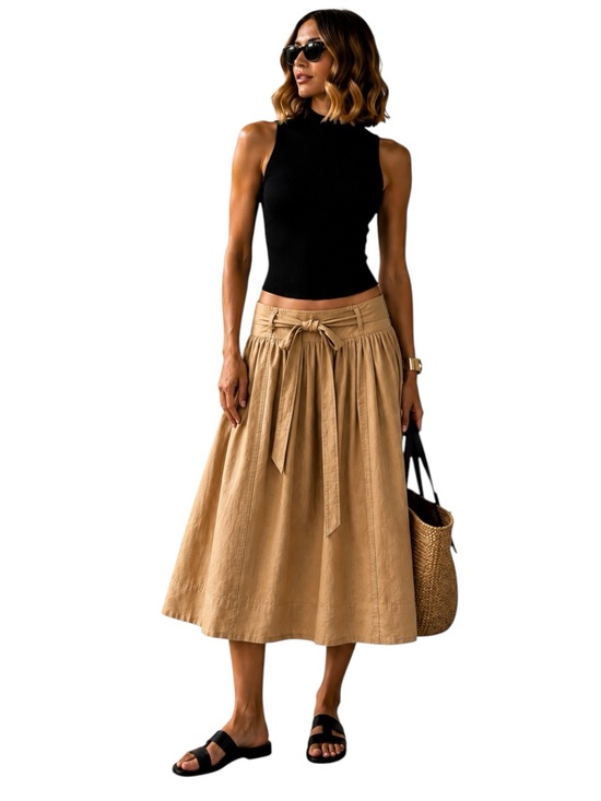 Jones New York Dresses & Skirts - Vintage Jones NY Khaki Midi Skirt | Women’s 16 | Low-Rise Tie-Waist Full A-Line